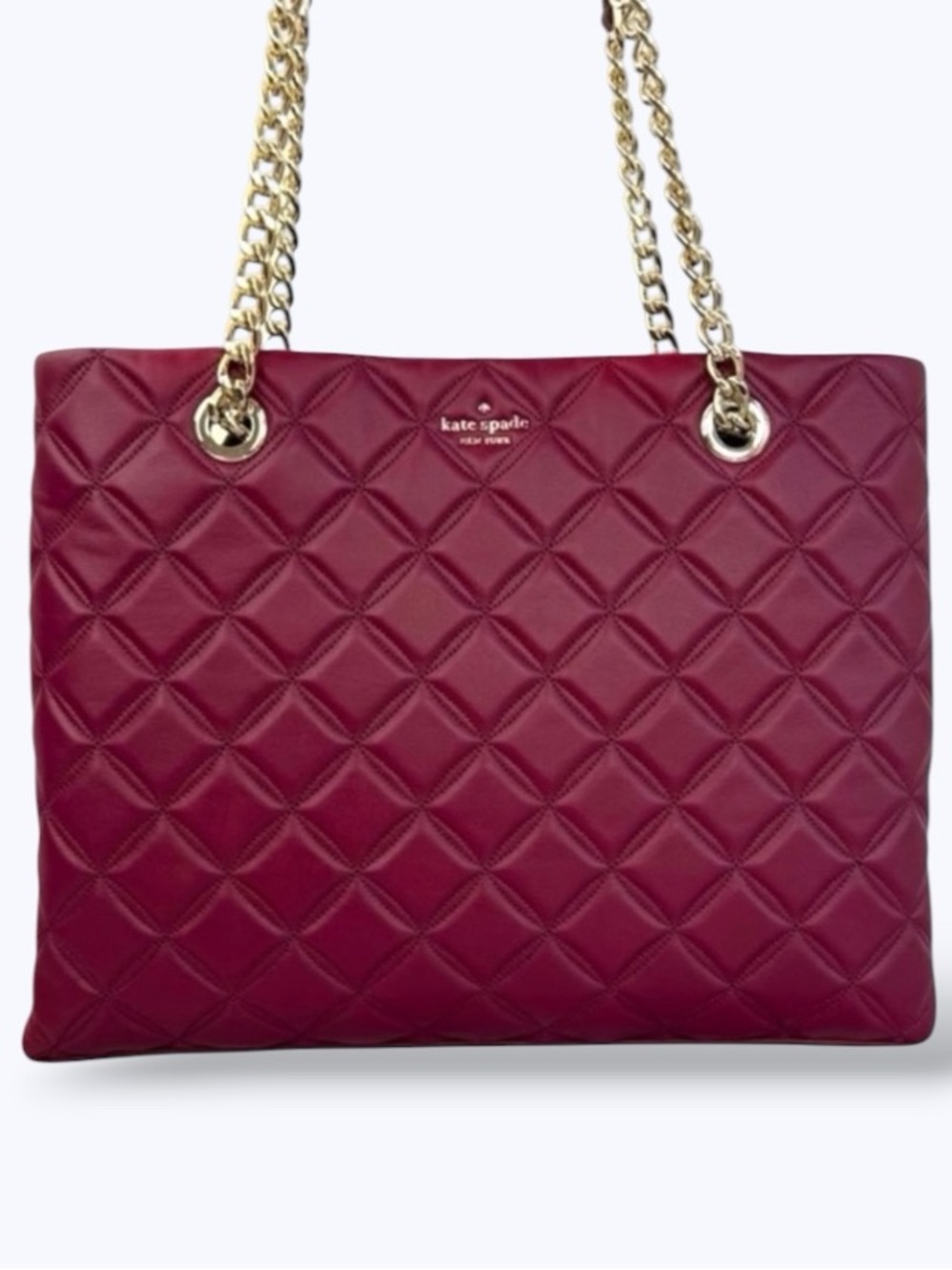 Kate Spade Natalia Burgundy Blackberry Preserves Quilted Leather Shoulder Tote